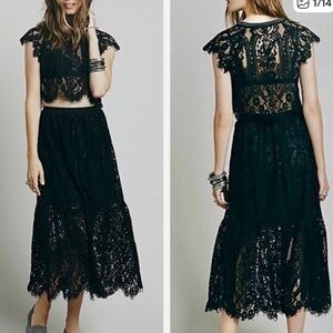 FREE PEOPLE Black Lace 2 piece Maxi Set NWT size 10